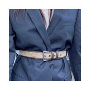 PRADA Belt , Prada Milano Logo On Beige Canvas With Brown Leather Back